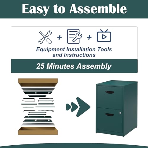 SteeLoong 2 Drawer File Cabinet,Metal Office File Cabinet with Lock,Green - color: Green, style: 2 Drawer Light Duty