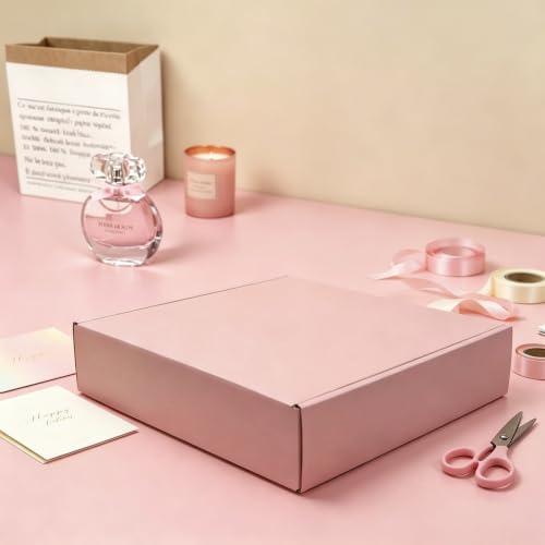 Pink Shipping Boxes 24 Pack 10x10x2 inch, Corrugated Gift Mailers - size: 10x10x2 Inch-24 Pack