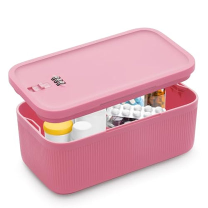 Lockable Storage Box, Small Lock Box with Combination Code for Phone/Medicine Safe/Food Home/Refrigerator/Office/Personal Items/Travel/Gift,9.25 x 5.04 x 3.62’’ - color: Pink