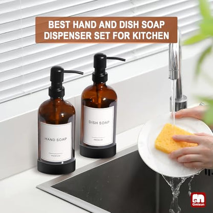 GMISUN Amber Glass Soap Dispenser with Silicone Sleeve Boot, 2 Pack Bathroom Hand Soap Dispensers with Pump, 17 Fl Oz Kitchen Hand and Dish Soap Dispenser Set, Liquid Soap Dispensers Bottle - color: Amber Bottle + Black Pump + Silicone Boot, size: 2 Pack