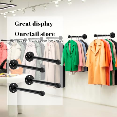 Barydat 12 Set 12 Inch Industrial Pipe Clothing Rack with Screws Set Wall Mounted Industrial Pipe Clothes Bar Closet Poles for Hanging Clothes Black Clothes Hanging Rod for Retail Boutique Display