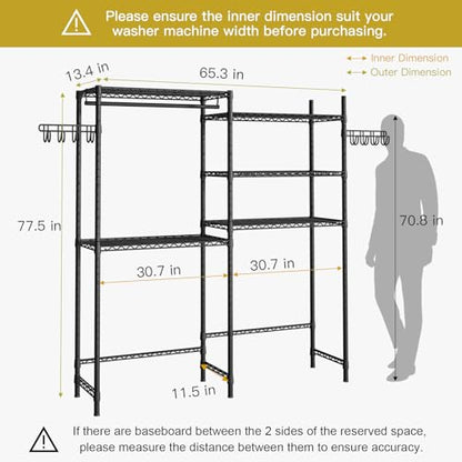Ulif 65.3"W x 13.4"D x 77.5"H Clothes Drying Rack Over Washer Dryer Shelves - color: Black, size: Large: 65.3”W x 13.4”D x 77.5”H