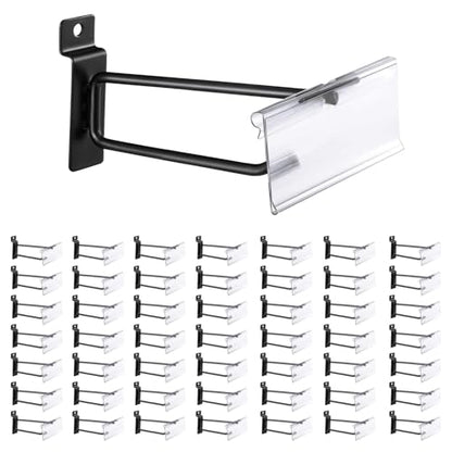 Heavy Duty 6" Slatwall Hooks with Label Holder, 50 Pack Double-Bar Black Metal Slatwall Panel Hangers for Retail Shop Garage Display - size: 6inch-50pcs