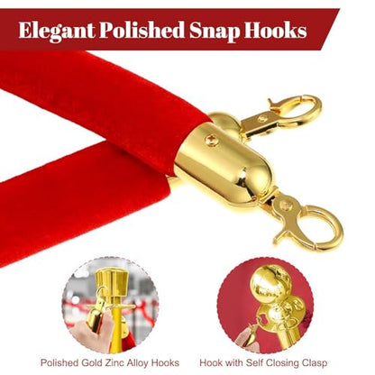 Velvet Stanchion Rope 5.25 Ft Crowd Control Barriers Safety Velvet Rope with Gold Hooks for Graduation Party, Movie Theaters Openings Hotels Carpet, Not Include Stanchion Pos(Size:12 Pack,Color:Red)