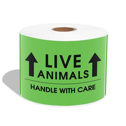 3" X 5" Live Animals This Side Up Shipping Stickers - Handle with Care - color: Green (Live Animals)