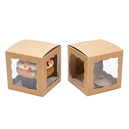 ClearBags Kraft 3 Sided Window Box | 3" x 3" x 3" | 25 pack | For Cupcakes, Cake, Brownies, Cookies, Baked Goods, and Candy | Easy Assembly and Food Safe | WKRG345 - color: Brown (3 x 3 x 3)