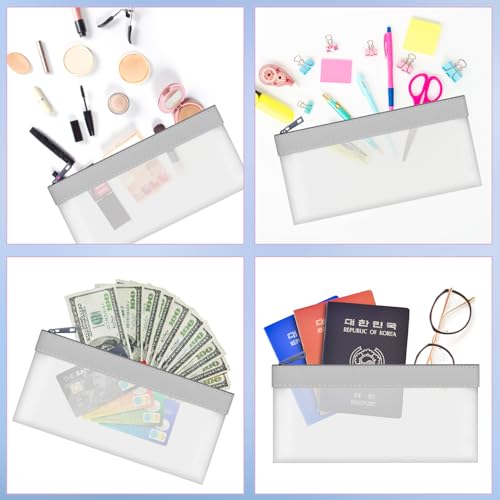 4 Pack Clear Money Envelopes for Cash Money Bag Pouch 7.6x3.7 inch - color: Silver