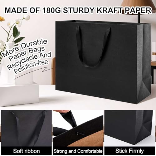 Fuyoooo 20 Pcs 18"x7"x14" Extra Large Gift Bags with Ribbon Handles, Black - color: Black