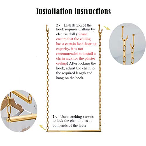 2 Pcs Adjustable Height Creative Chain Clothing Hanging Racks,Clothes Storage Shelves, Heavy Duty Metal Garment Rack,Retail Display Ceiling Hanger (Gold, 47.2 L) - color: Gold, size: 47.2 L