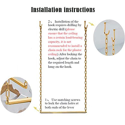 2 Pcs Adjustable Height Creative Chain Clothing Hanging Racks,Clothes Storage Shelves, Heavy Duty Metal Garment Rack,Retail Display Ceiling Hanger (Gold, 47.2 L) - color: Gold, size: 47.2 L