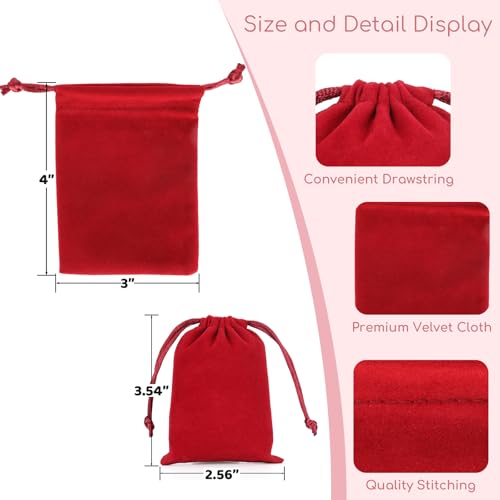 Tapleap 12Pcs Small Dice Bags, 3x4” Red Velvet Drawstring Jewelry Pouch - color: Red, size: 3x4in