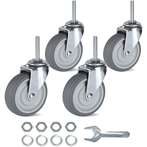 Finnhomy Caster Wheels 3 Inch Set of 4 Heavy Duty Threaded Stem Casters 5/16"-18x1-1/2 Swivel Rubber Industrial Castors Premium Wheels for Wire Shelving/Furniture/Carts Load Bearing 720 Lbs Gray - size: 5/16" -18 x 1-1/2" (No Brake)