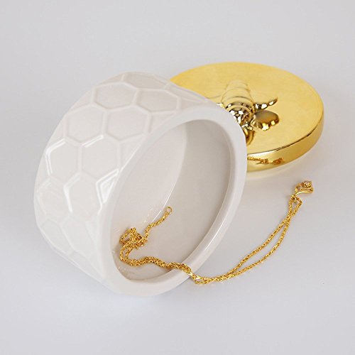 Owlgift Ceramics Jewelry Box w/Accessories Organizer Storage Tank Container (Bee Lid)