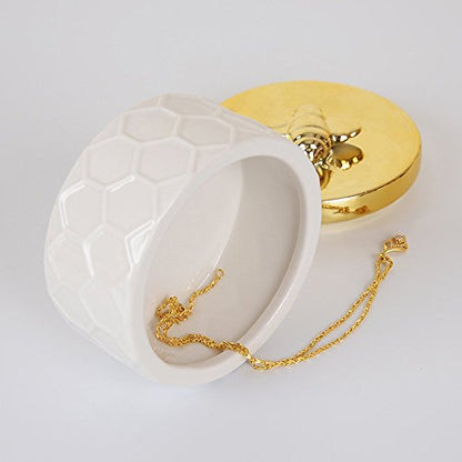 Owlgift Ceramics Jewelry Box w/Accessories Organizer Storage Tank Container (Bee Lid)