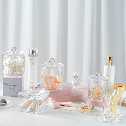 SheeChung 3 PCS Qtip Holder Bathroom Set with Tray, Acrylic Apothecary Jars - color: Clear