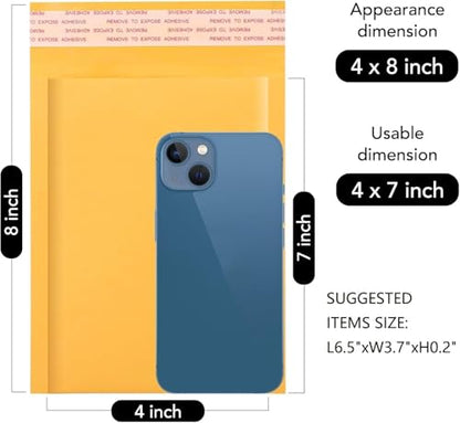 Fuxury Kraft Bubble Mailer 4x8" Pallet 19200 Pack Self Seal Padded Envelope - color: Yellow, size: 4x8" 19200PC