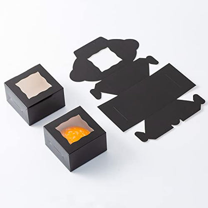 100Pcs Paper Cookie Boxes With Window Small Bakery Boxes 4x4x2.5 Inches Mini Cake Boxes For Pastries,Cupcakes,Desserts,Donuts,Chocolate Strawberries,Candy,Treat Boxes(4 * 4 * 2.5,Black) - color: Black