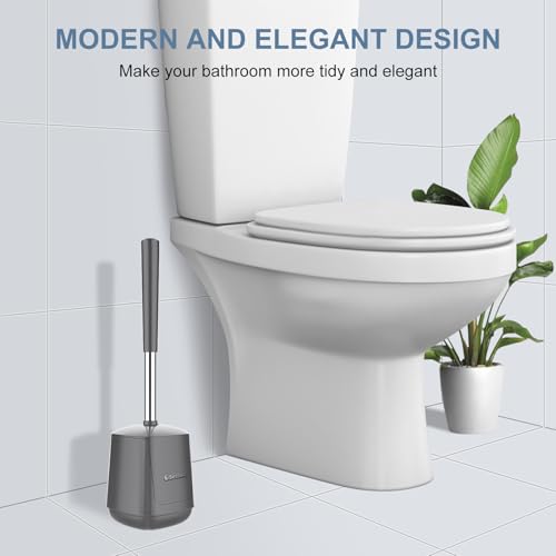 SetSail Toilet Brush and Holder 2 Pack, Self Closing Lid Toilet Bowl Brushes Holder and Extra Long Handle Ventilated Toilet Brush Set for Bathroom Cleaning, Nylon Bristles, Grey - color: Gray, size: 2 packs