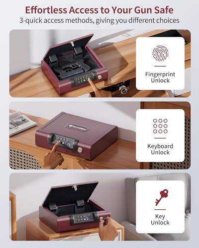 BILLCONCH Gun Safe,Biometric Fingerprint Gun Safe for Handgun Pistol Safes - color: Burgundy Red, size: 8.6"x 10"