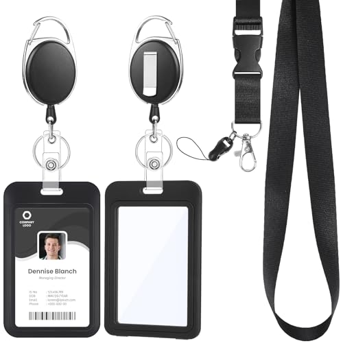 Retractable Badge Holder Set with Breakaway Lanyard and Id Card Sleeve - color: Double-sided Windows