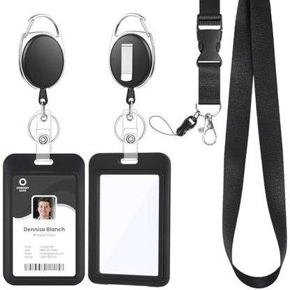 Retractable Badge Holder Set with Breakaway Lanyard and Id Card Sleeve - color: Double-sided Windows