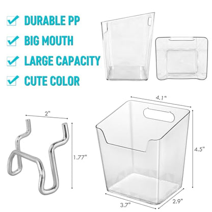 Clear Large Pegboard Cups, 6Pack Peg Board Square Storage Bins With Hooks - color: Clear