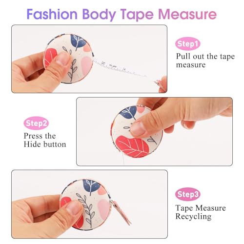 Retractable Mini Leather Tape Measure, Auto Retract Bohemian - color: Bohemian Leaves