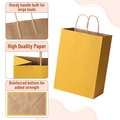 Mr. Pen- Paper Gift Bags with Handles, 60 Pack, 7.6" x 4.7" x 10.6" - color: Yellow, size: 60 Pack