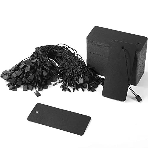 200 Set Clothing Tags Large Price Tags with String Gift Tags 3.5’’x1.6’’ Paper Hang Tags for Gift Clothes Arts and Crafts Display(Black) - color: Black
