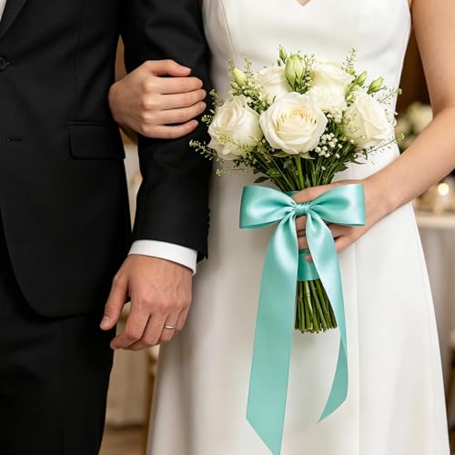 1In 30Yards Mint Blue Satin Ribbon for Gift Wrapping Easter Baby Shower - color: Mint Blue, size: 1 inch