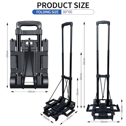 Folding Hand Truck,Portable Platform Luggage Cart Collapsible Dolly with 2 Wheels & 2 Ropes,Utility Portable Expandable Large Chassis Collapsible for Moving Airport Travel Luggage Office Use,Black