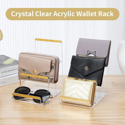2 Pack 3-Tier Purse Display Stands, Acrylic Wallet Holder Risers Stand, 2-Inch Spacing Clear Clutch Rack Handbag Display Shelf, 4MM Thick Counter Wallet Organizer for Figure Sunglasses Retail Vendor - size: 3 Tier（2pack）