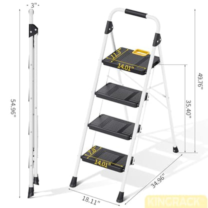 KINGRACK 4 Step Ladder, Folding Step Ladders for Home, 800lb Capacity,White - size: 4-STEP