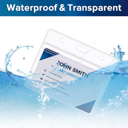 100 Pack Horizontal Badge Holders, Clear Waterproof Id Card Holder - size: 100 Pack Horizontal Badge Holder
