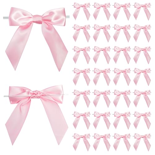 Pre-Tied Pink Satin Ribbon Twist Tie Bows 5 Inch 36 Pack - color: Pink