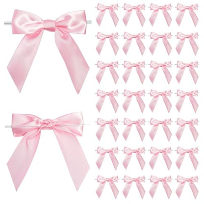 Pre-Tied Pink Satin Ribbon Twist Tie Bows 5 Inch 36 Pack - color: Pink