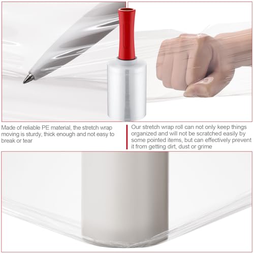 Jutom 16 Pcs Mini Stretch Film Industrial Shrink Wrap Roll Plastic Film for Moving 2 Handles 5" x 1000 ft Pallet Wrap Packaging Self Adhering Shipping for Moving Furniture Packing (Clear,Red) - color: Clear, Red