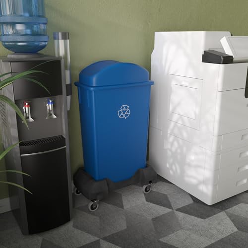 23-Gallon Blue Recycle Slim Trash Can with Swing Dome Lid and Dolly – Heavy-Duty Commercial Waste Bin with Mobile Dolly for Restaurants, Kitchens & Offices