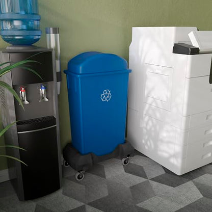 23-Gallon Blue Recycle Slim Trash Can with Swing Dome Lid and Dolly – Heavy-Duty Commercial Waste Bin with Mobile Dolly for Restaurants, Kitchens & Offices