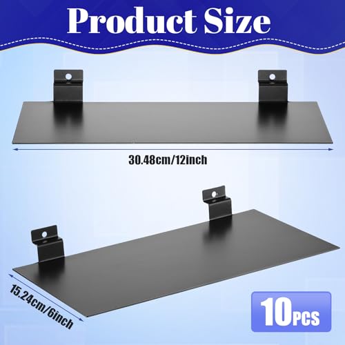 LEIFIDE 10 Pcs Metal Slatwall Shelves, 12 x 6 Inch Flat Slat Wall Shelf