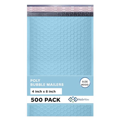 Light Blue Bubble Mailers 4x8, Poly Padded Envelopes #000, 500 Pack - color: Light Blue, size: 4"x8" / 500 Pack