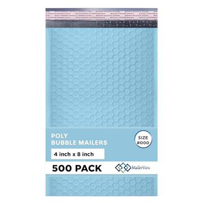 Light Blue Bubble Mailers 4x8, Poly Padded Envelopes #000, 500 Pack - color: Light Blue, size: 4"x8" / 500 Pack