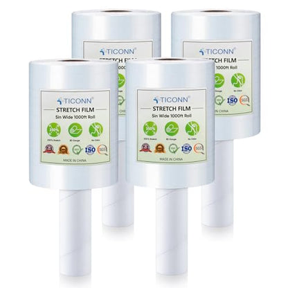 TICONN Stretch Wrap Roll, 5 in x 1000 ft Plastic Wrap for Moving Furniture - style: 5''-4PK