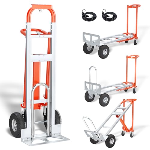 4 in 1 Convertible Hand Truck, 1000LBS Heavy Duty Hand Dolly, Heavy Duty Industrial Platform Cart Collapsible Truck for Warehouse, Logistics, Home, Office - color: Silver and Orange