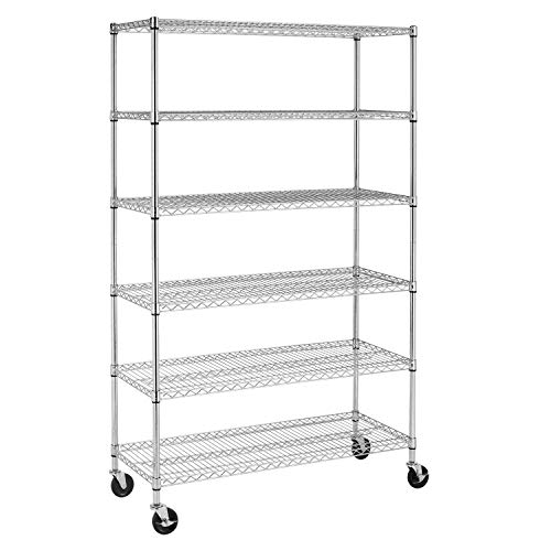 BestOffice | 6-Tier Wire Shelf with Wheels | 18" x 48" x 78" | Chrome - color: Chrome, size: 18"D x 48"W x 77"H