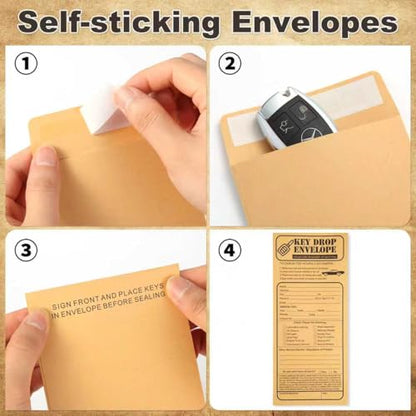 100 Pack Heavyweight Key Transfer Envelopes – Secure Adhesive Mailers for Auto Services (4.125"x9.5")