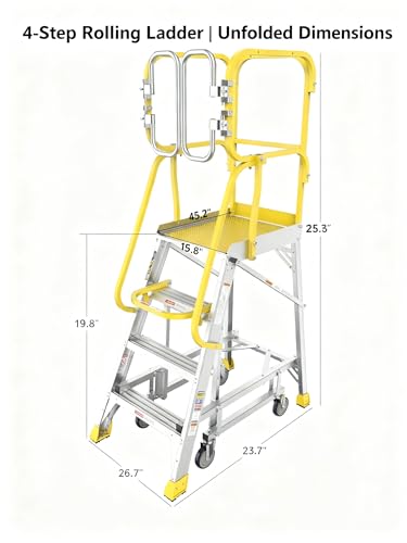 4-Step Aluminum Rolling Platform Ladder 375 LBS Anti-Slip Platform - size: 4 Step
