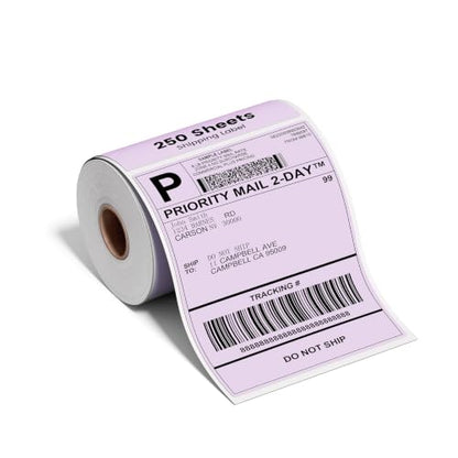 Phomemo 4x6 Purple Thermal Label, Shipping Labels Pack of 250 4x6 Roll Labels, Compatible with Phomemo, Zebra, Rollo, Jadens and Other Thermal Printers - color: Purple