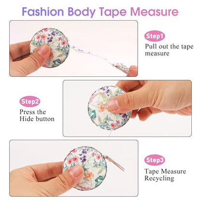 Retractable Mini Leather Tape Measure, Auto Retract TrumpetFlowers - color: Colorful Trumpet Flowers