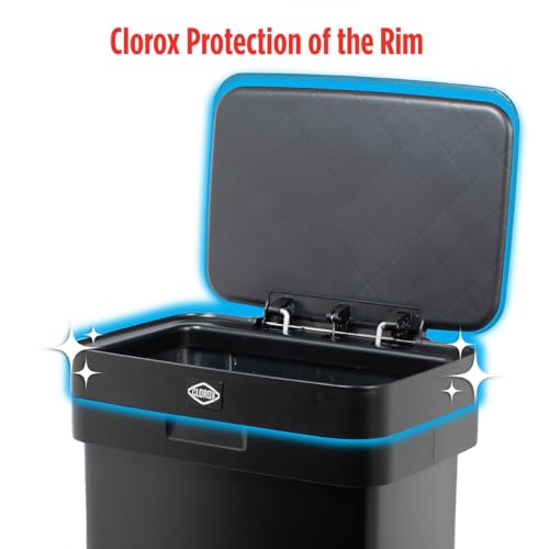Clorox 13 Gallon Trash Can - 50L Kitchen Trash Can with Wide Step Pedal - Rectangular Black Stainless Garbage Bin with Hinged Rim and Odor Protection - color: Black Step